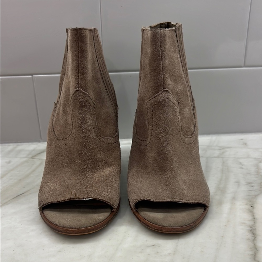 Dolce Vita Taupe Suede Peep-Toe Ankle Boots